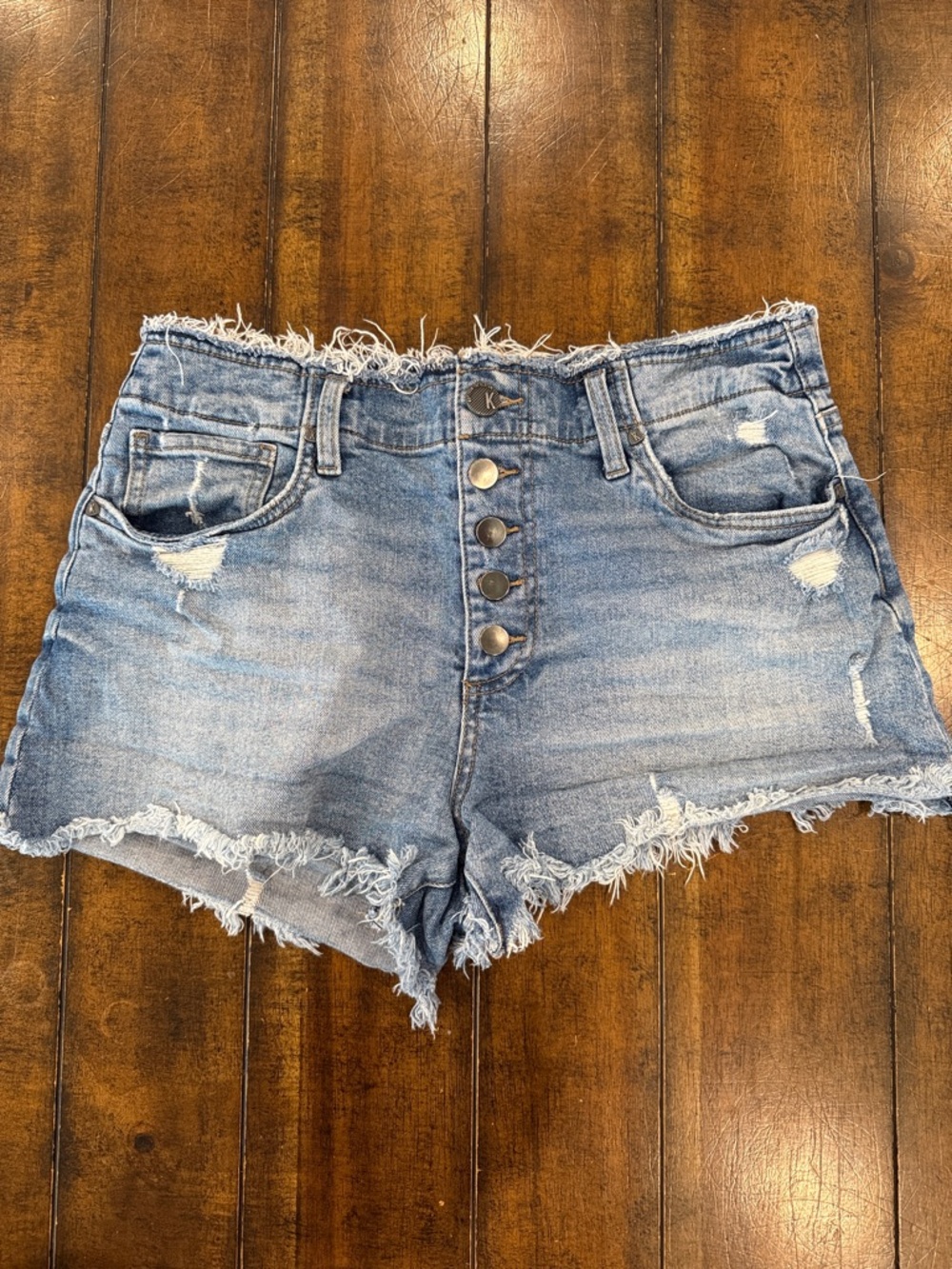 Kut Brand Light Blue High-Rise Distressed Jean Shorts